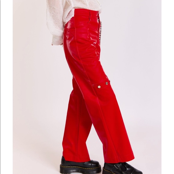 Somewhere Nowhere REBEL FAUX LEATHER BUTTON TROUSERS- M - Picture 6 of 12
